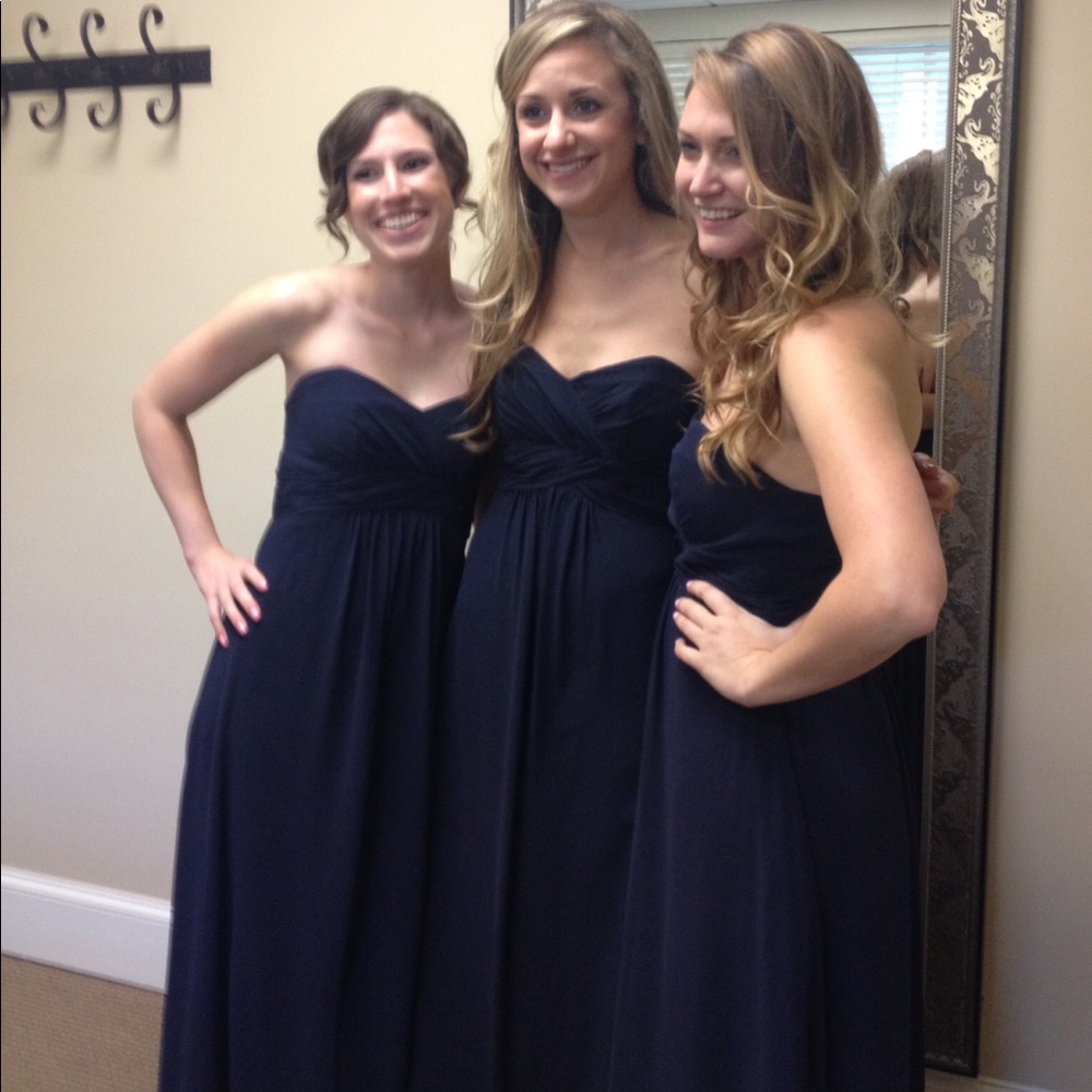 Andrew Adela floor length navy bridesmaids dress